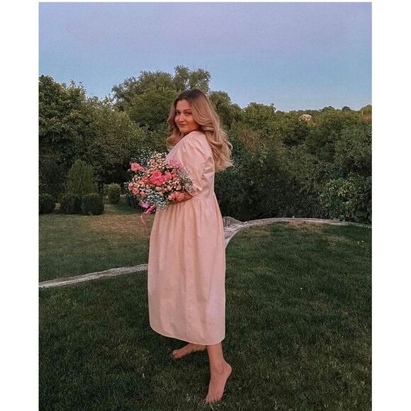 Calf-length Dress Dusty Pink Cotton M NWT Wide Cut - Picture 5 of 8